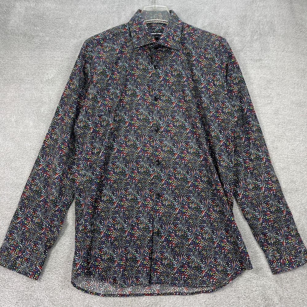 Jared Lang Button Up Shirt Mens 15.5 Multicolor  Abstract Stained Glass Print